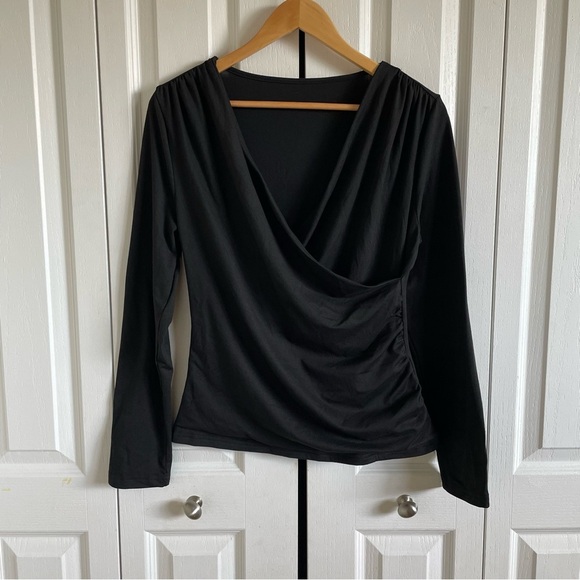 SHEIN Tops - Draped Wrap Long Sleeve Top Women’s XL Black Stretch Soft Casual Career Gorpcore